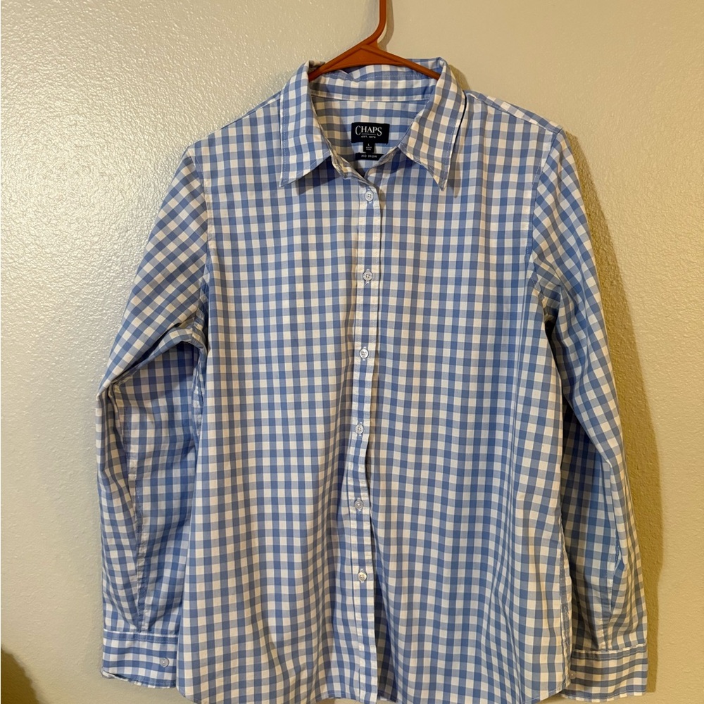 Chaps Blue and White Casual Button Down Shirt-No iron
